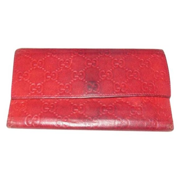 Gucci Deep Red Leather With An Embossed G Print Xl Designer Wallet - Picture 1 of 12